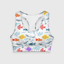 Топик спортивный женский Рыбки и чайки, цвет: 3D-принт
