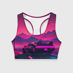 Топик спортивный женский Синтвейв закат с автомобилем, цвет: 3D-принт