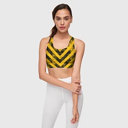 Топик спортивный женский WARNING - желто-черные полосы, цвет: 3D-принт — фото 2