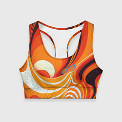 Топик спортивный женский Текучая краская в ярких оранжевых цветах, цвет: 3D-принт