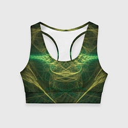 Женский спортивный топ Зелёно-жёлтый волнообразные линии во тьме