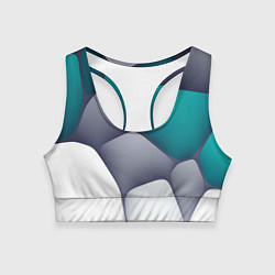 Топик спортивный женский Серо-бело-синий каменный паттерн, цвет: 3D-принт