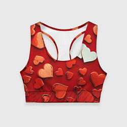 Топик спортивный женский Красные сердца на красном фоне, цвет: 3D-принт