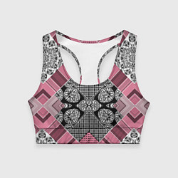 Топик спортивный женский Геометрический розово-черный с белым узор, цвет: 3D-принт