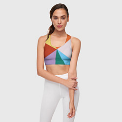 Топик спортивный женский Разноцветные пересекающиеся треугольники, цвет: 3D-принт — фото 2