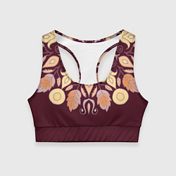 Топик спортивный женский Узор из осенних листьев и шиповника, цвет: 3D-принт