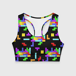 Топик спортивный женский Неоновый тетрис на темном фоне, цвет: 3D-принт