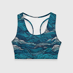Топик спортивный женский Синие волны абстракт, цвет: 3D-принт