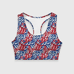 Топик спортивный женский Белые синие красные узоры, цвет: 3D-принт