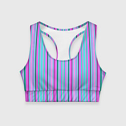 Топик спортивный женский Розово-голубой неновый полосатый узор, цвет: 3D-принт