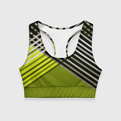 Топик спортивный женский Косые черно-белые полосы на оливковом фоне, цвет: 3D-принт