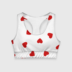 Топик спортивный женский Красные сердечки на белом, цвет: 3D-принт