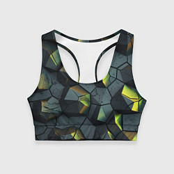 Топик спортивный женский Черная текстура с зелеными камнями, цвет: 3D-принт