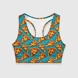 Топик спортивный женский Кусочки пиццы на синем фоне, цвет: 3D-принт