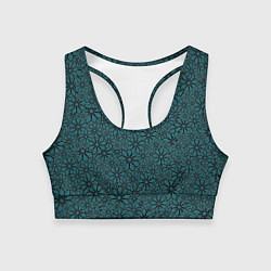 Топик спортивный женский Цветочный паттерн сине-зелёный, цвет: 3D-принт