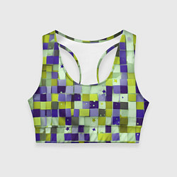Топик спортивный женский Ретро квадраты болотные, цвет: 3D-принт