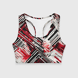 Топик спортивный женский Киберпанк линии белые и красные, цвет: 3D-принт