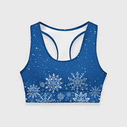 Топик спортивный женский Текстура снежинок на синем фоне, цвет: 3D-принт