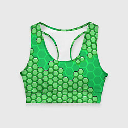 Топик спортивный женский Зелёная энерго-броня из шестиугольников, цвет: 3D-принт