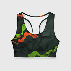 Топик спортивный женский Зеленые и оранжевые кляксы, цвет: 3D-принт