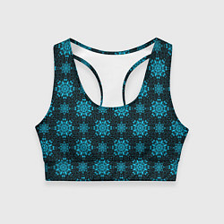 Женский спортивный топ Паттерн тёмно-бирюзовый абстрактные цветы