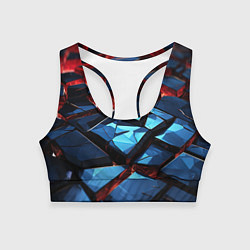 Топик спортивный женский Синие абстрактные плиты и красное свечение, цвет: 3D-принт