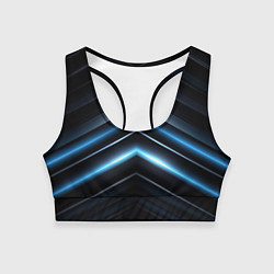 Топик спортивный женский Синий неоновый яркий свет на черном абстрактном фо, цвет: 3D-принт