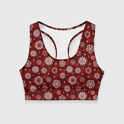 Топик спортивный женский Snowflakes on a red background, цвет: 3D-принт