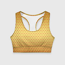 Топик спортивный женский Красные сердечки на золотом фоне, цвет: 3D-принт