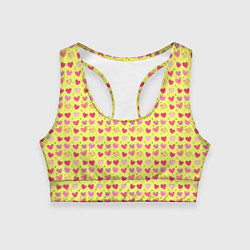 Топик спортивный женский Сердечки на желтом - паттерн, цвет: 3D-принт