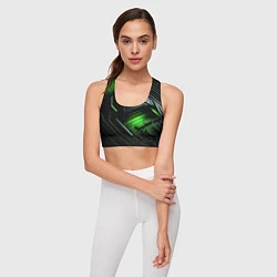 Топик спортивный женский Металл и зеленый яркий неоновый свет, цвет: 3D-принт — фото 2