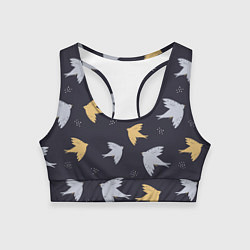 Топик спортивный женский Узор с птицами, цвет: 3D-принт