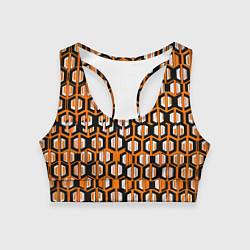 Топик спортивный женский Техно узор из шестиугольников оранжевый, цвет: 3D-принт