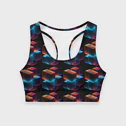 Топик спортивный женский Разноцветные неоновые кубы, цвет: 3D-принт