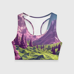 Женский спортивный топ Геометрический зеленый пейзаж и фиолетовые горы