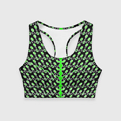 Топик спортивный женский Зелёные киберпанк ячейки на чёрном фоне, цвет: 3D-принт