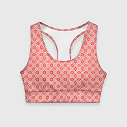 Топик спортивный женский Светлый красно-розовый паттерн цветочный, цвет: 3D-принт