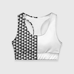 Топик спортивный женский Чёрные треугольники на белом фоне, цвет: 3D-принт
