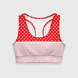 Топик спортивный женский Красно-белый в горошек с полосами, цвет: 3D-принт