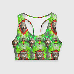 Топик спортивный женский Волки из зеленого паттерна, цвет: 3D-принт