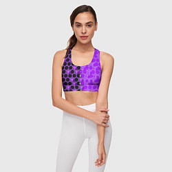 Топик спортивный женский Техно-киберпанк шестиугольники фиолетовый и чёрный, цвет: 3D-принт — фото 2
