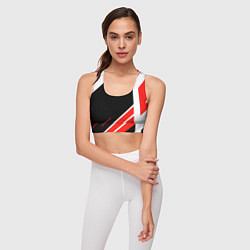 Топик спортивный женский Бело-красные полосы на чёрном фоне, цвет: 3D-принт — фото 2