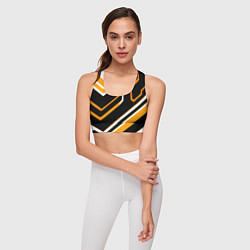 Топик спортивный женский Чёрно-жёлтые полосы на белом фоне, цвет: 3D-принт — фото 2