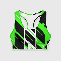 Топик спортивный женский Black and green stripes on a white background, цвет: 3D-принт