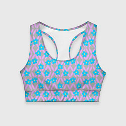 Топик спортивный женский Голубые цветочки на розовом орнаменте, цвет: 3D-принт