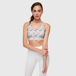 Топик спортивный женский Паттерн с веточками розовых цветов на сером, цвет: 3D-принт — фото 2