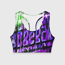 Женский спортивный топ Фиолетово-зелёная абстракция на чёрном фоне
