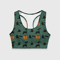 Женский спортивный топ Хэллоуин и черный кот