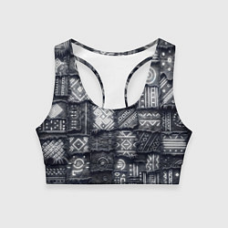 Женский спортивный топ Африканские узоры на пэчворк дениме