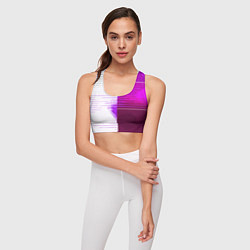 Топик спортивный женский Горизонтальные полосы на розово-белом фоне, цвет: 3D-принт — фото 2